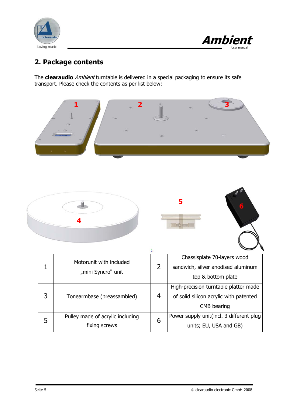 Ambient, Package contents | Clearaudio AMBIENT User Manual | Page 5 / 22