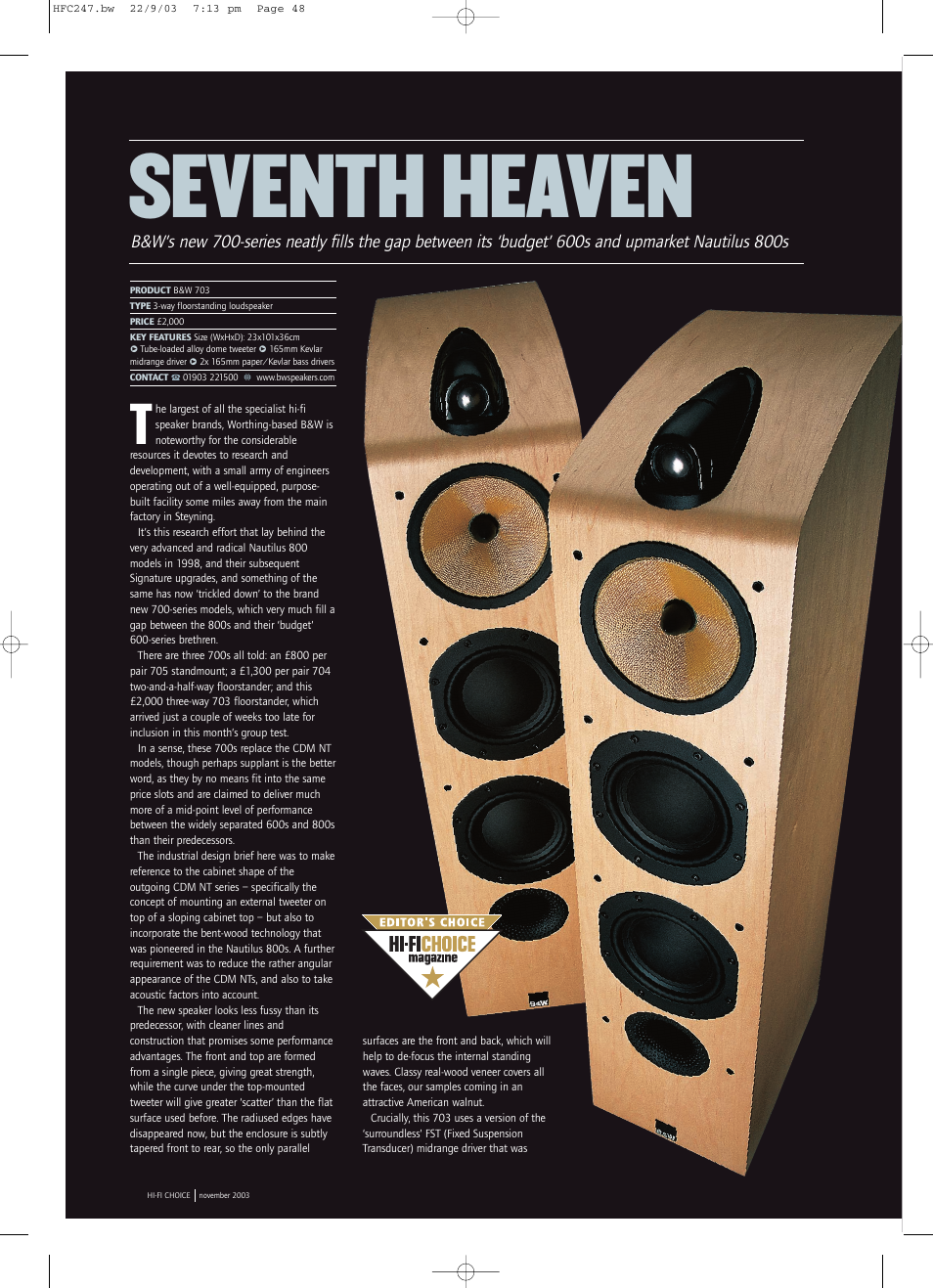 Bowers & Wilkins SEVENTH HEAVEN 700 User Manual | 3 pages