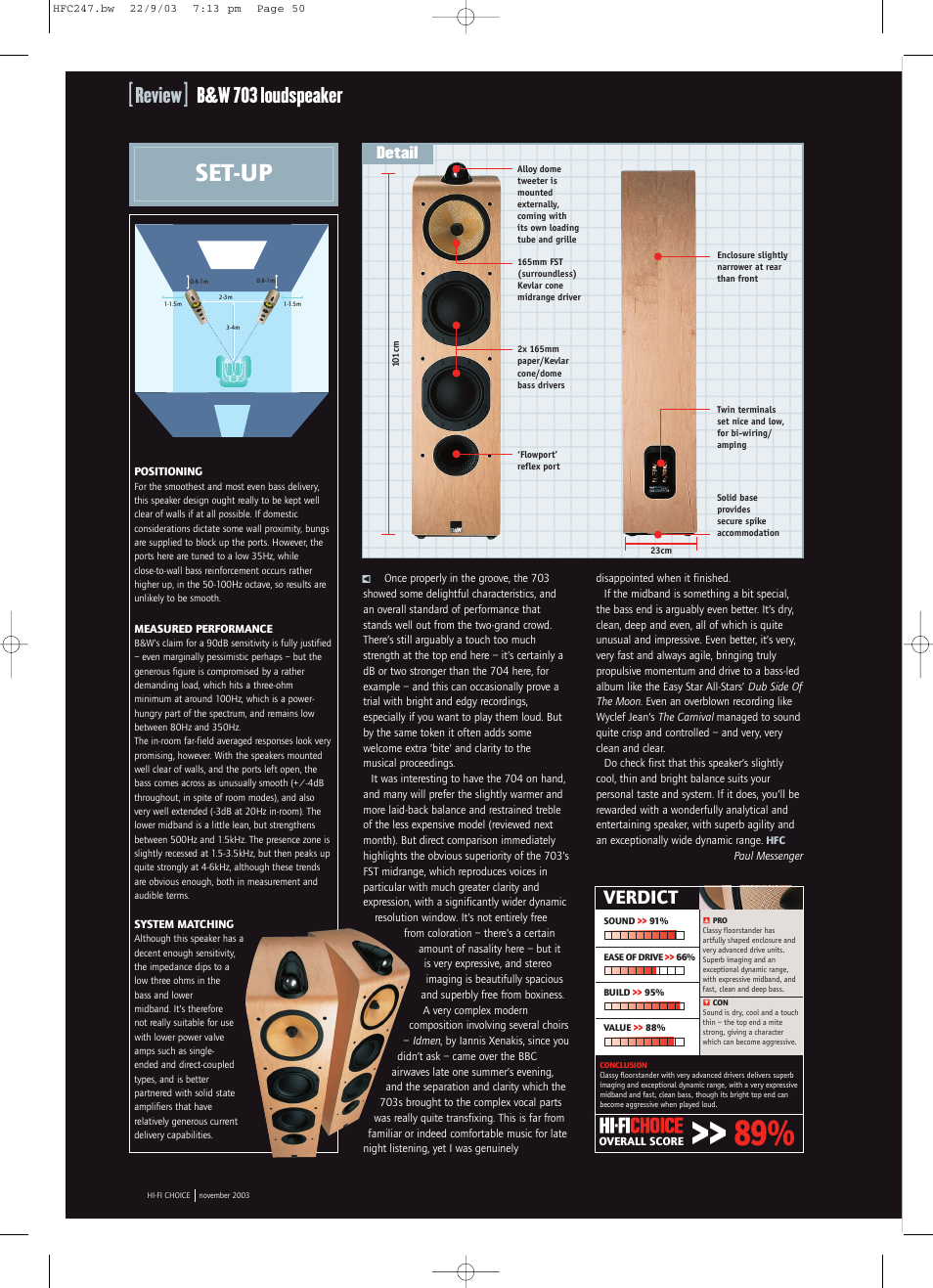 Set-up, Verdict, Review | B&w 703 loudspeaker | Bowers & Wilkins SEVENTH HEAVEN 700 User Manual | Page 3 / 3