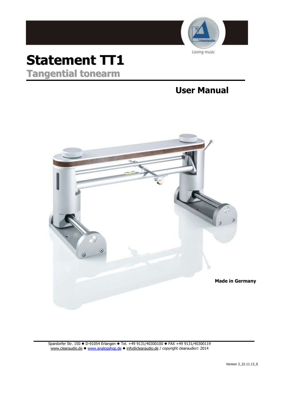 Clearaudio STATEMENT TT1 (Tangential) User Manual | 17 pages
