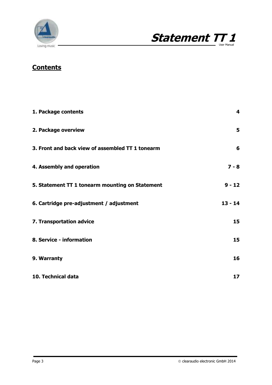 Clearaudio STATEMENT TT1 (Tangential) User Manual | Page 3 / 17