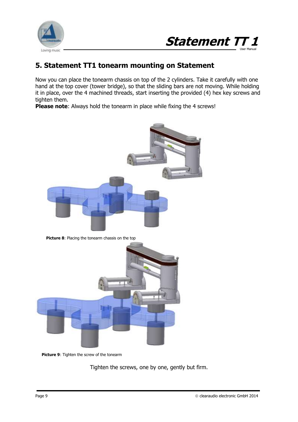 Statement tt 1, Statement tt1 tonearm mounting on statement | Clearaudio STATEMENT TT1 (Tangential) User Manual | Page 9 / 17