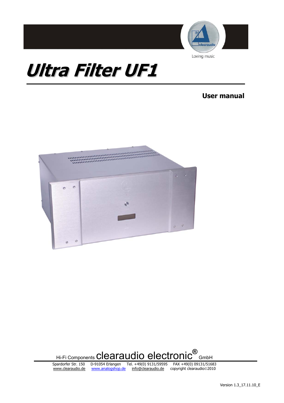 Clearaudio UF1 (ULTRA FILTER) User Manual | 7 pages
