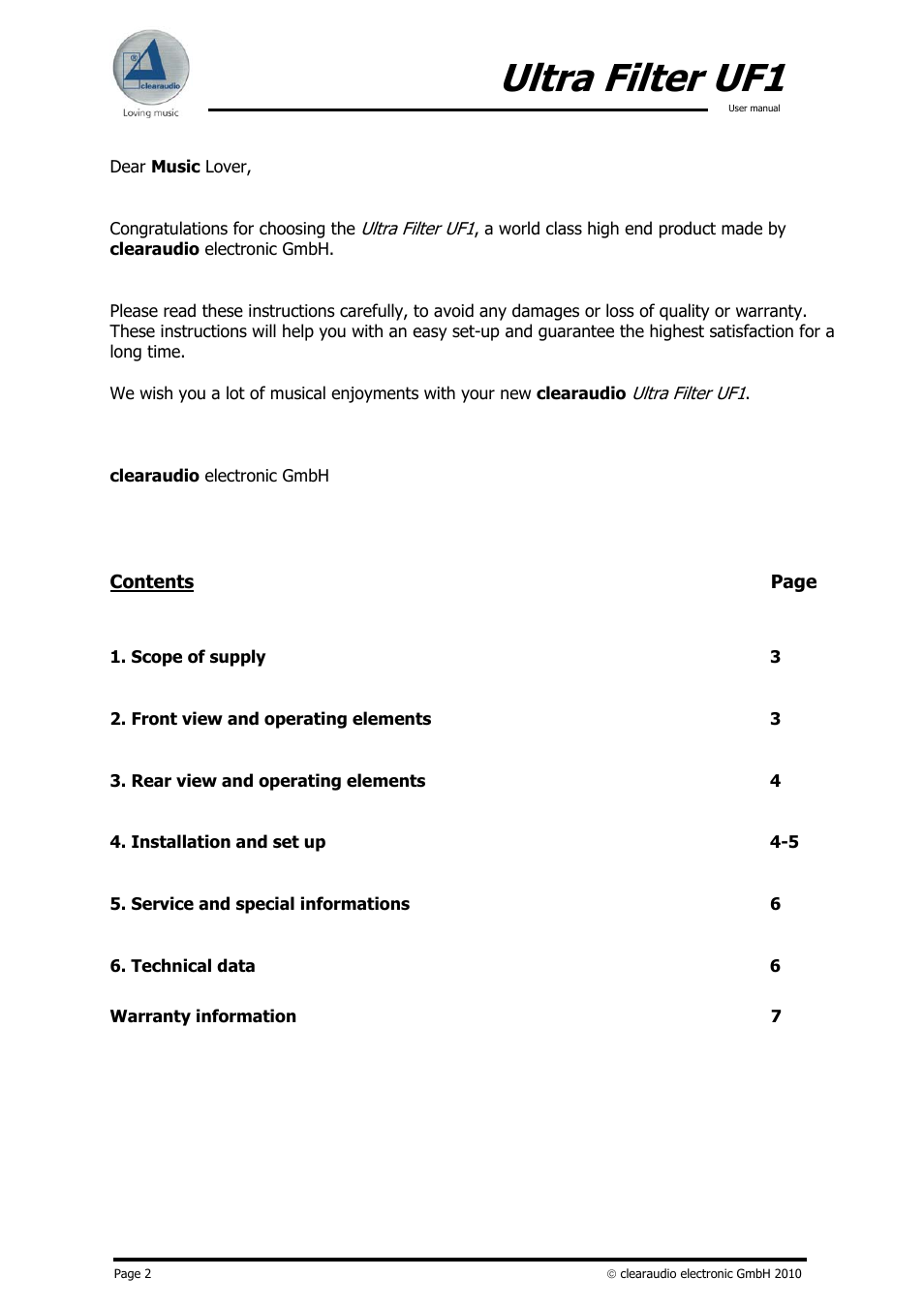 Ultra filter uf1 | Clearaudio UF1 (ULTRA FILTER) User Manual | Page 2 / 7