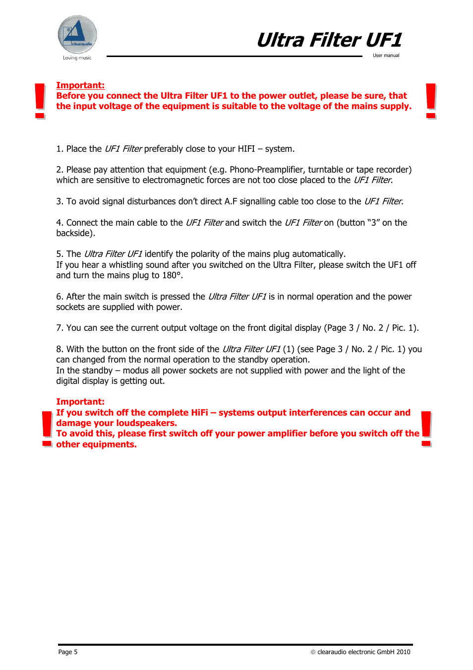 Ultra filter uf1 | Clearaudio UF1 (ULTRA FILTER) User Manual | Page 5 / 7