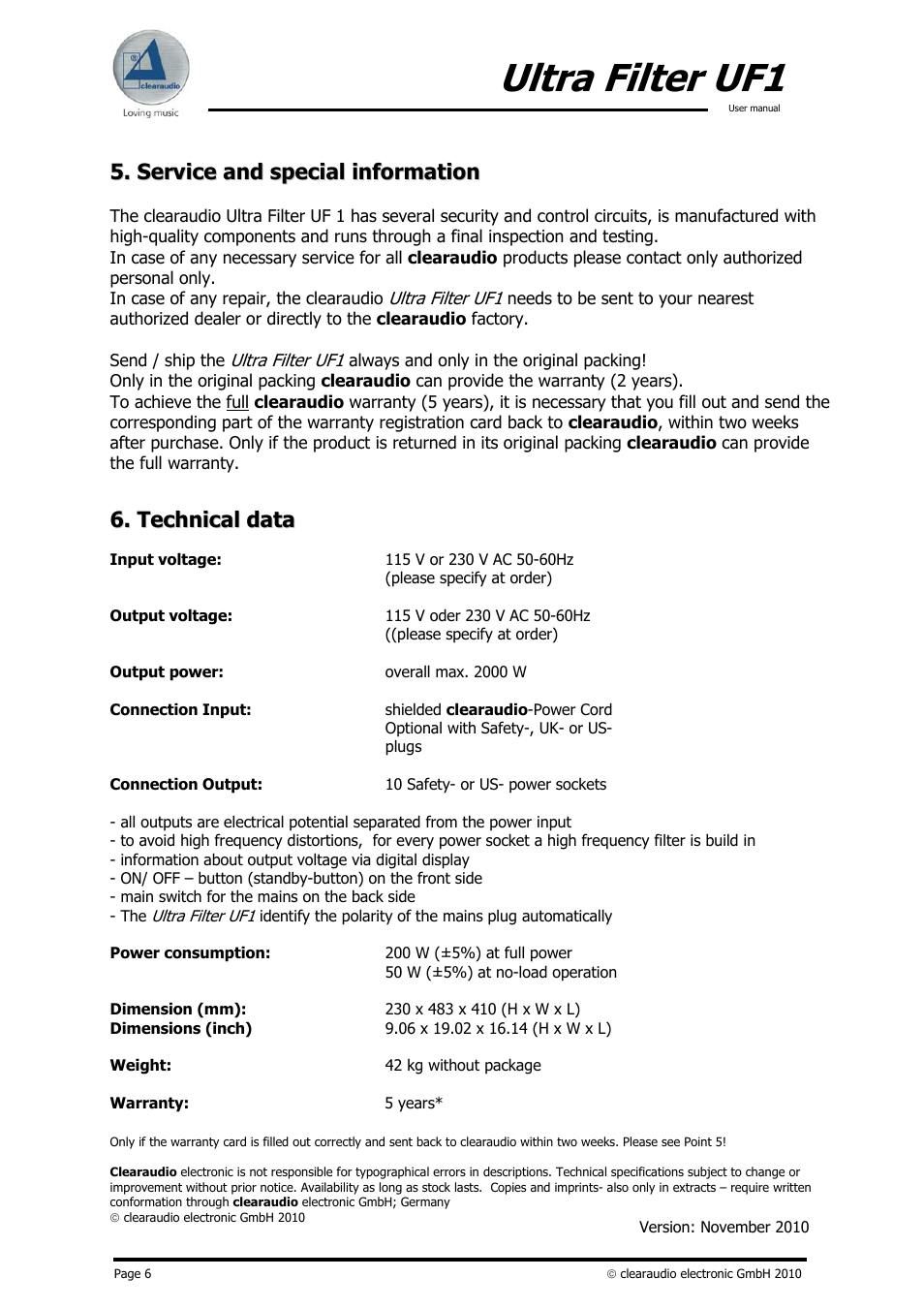 Ultra filter uf1 | Clearaudio UF1 (ULTRA FILTER) User Manual | Page 6 / 7