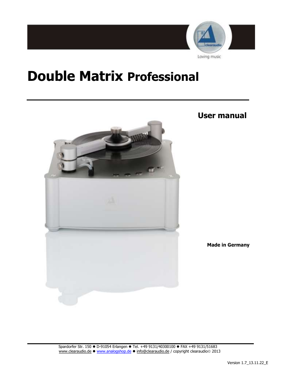 Clearaudio DOUBLE MATRIX PROFESSIONAL User Manual | 17 pages