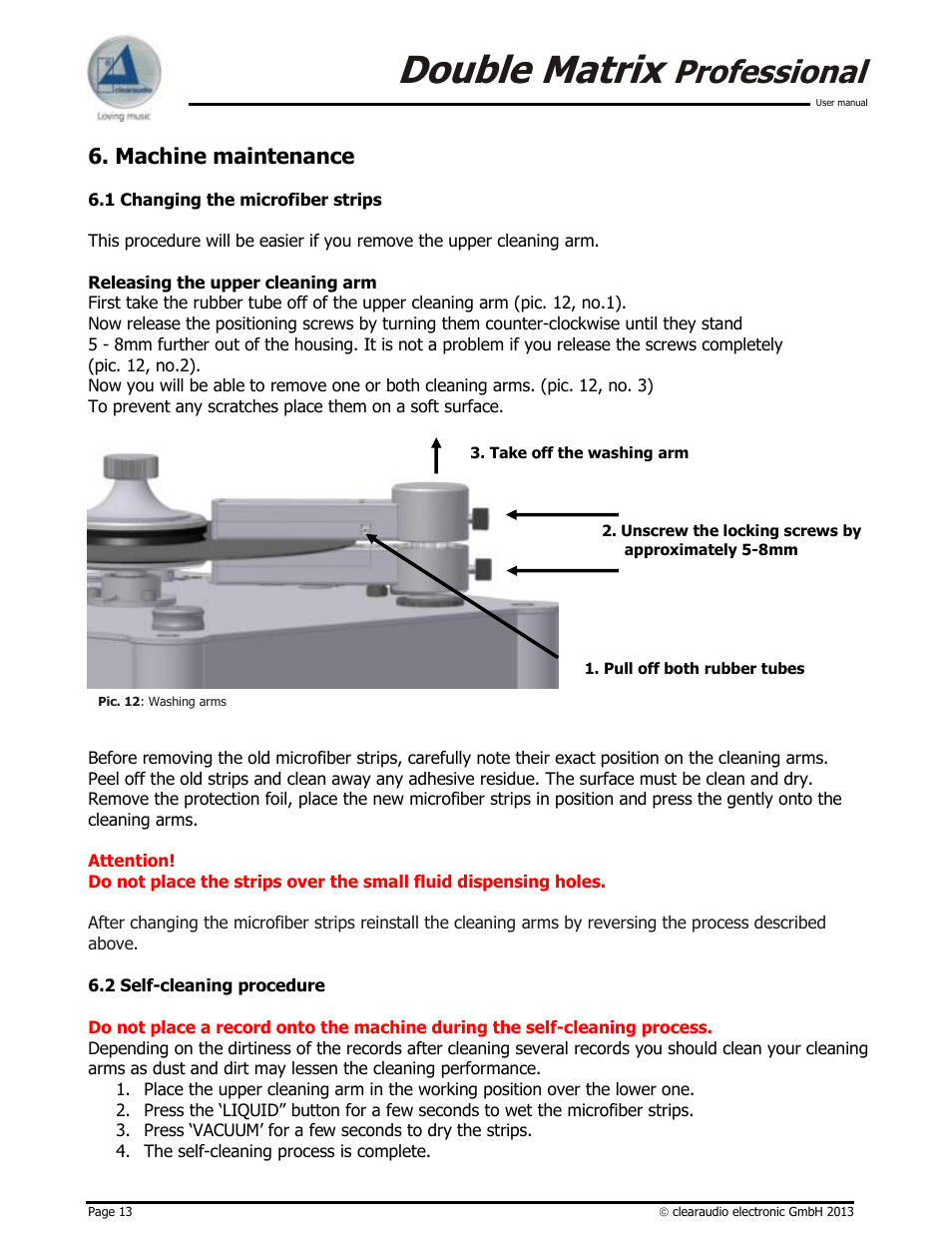 Double matrix, Professional, Machine maintenance | Clearaudio DOUBLE MATRIX PROFESSIONAL User Manual | Page 13 / 17