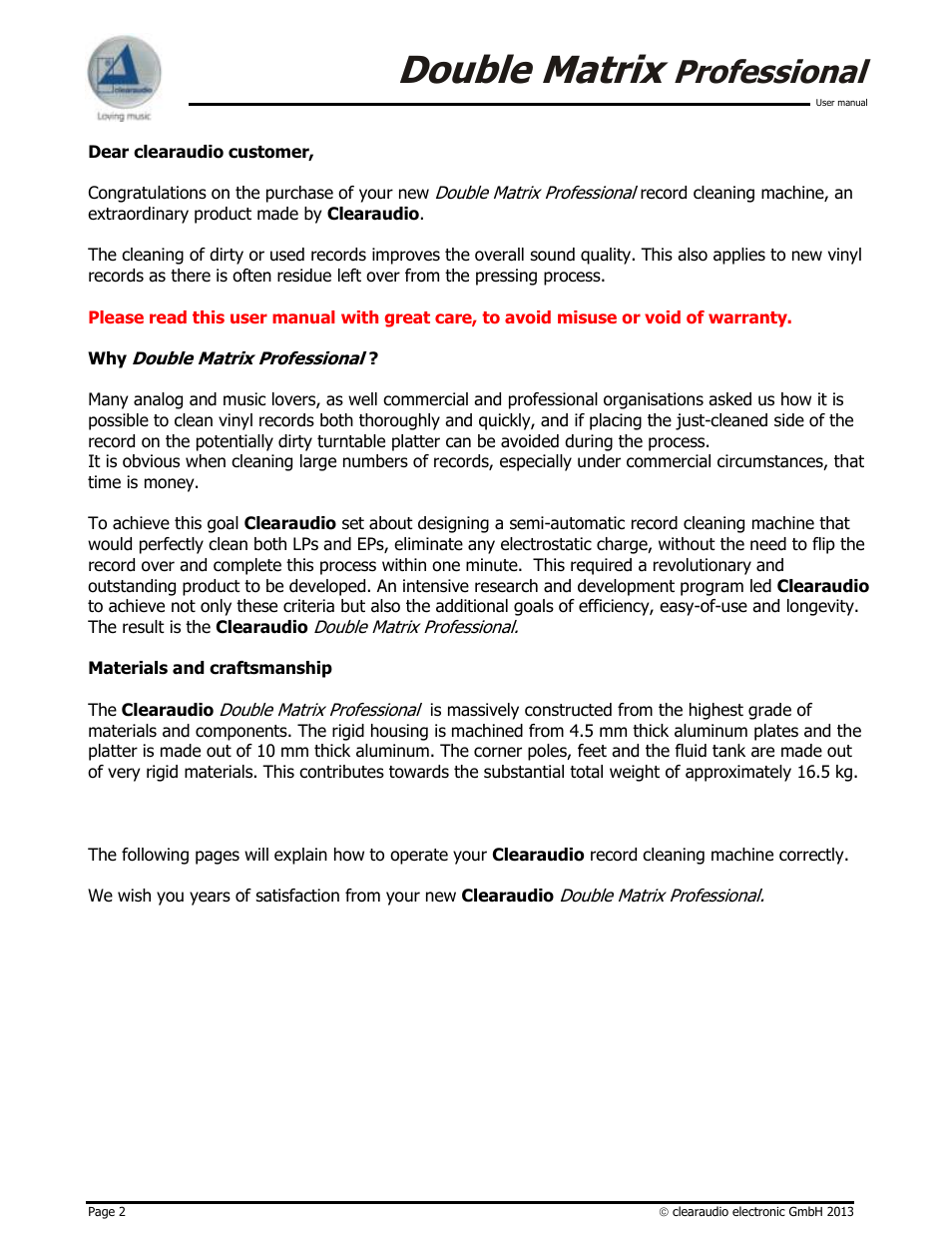Double matrix, Professional | Clearaudio DOUBLE MATRIX PROFESSIONAL User Manual | Page 2 / 17