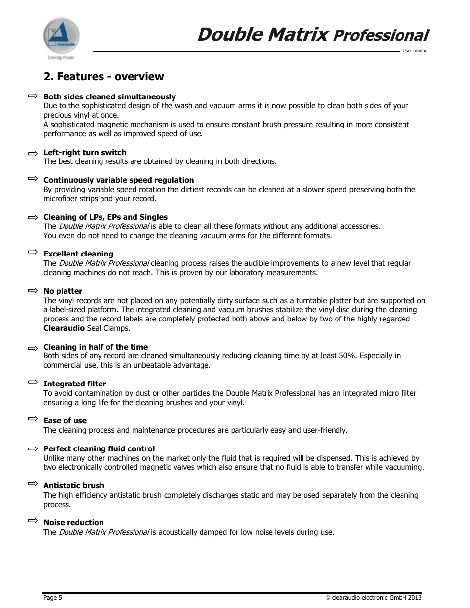 Double matrix, Professional, Features - overview | Clearaudio DOUBLE MATRIX PROFESSIONAL User Manual | Page 5 / 17