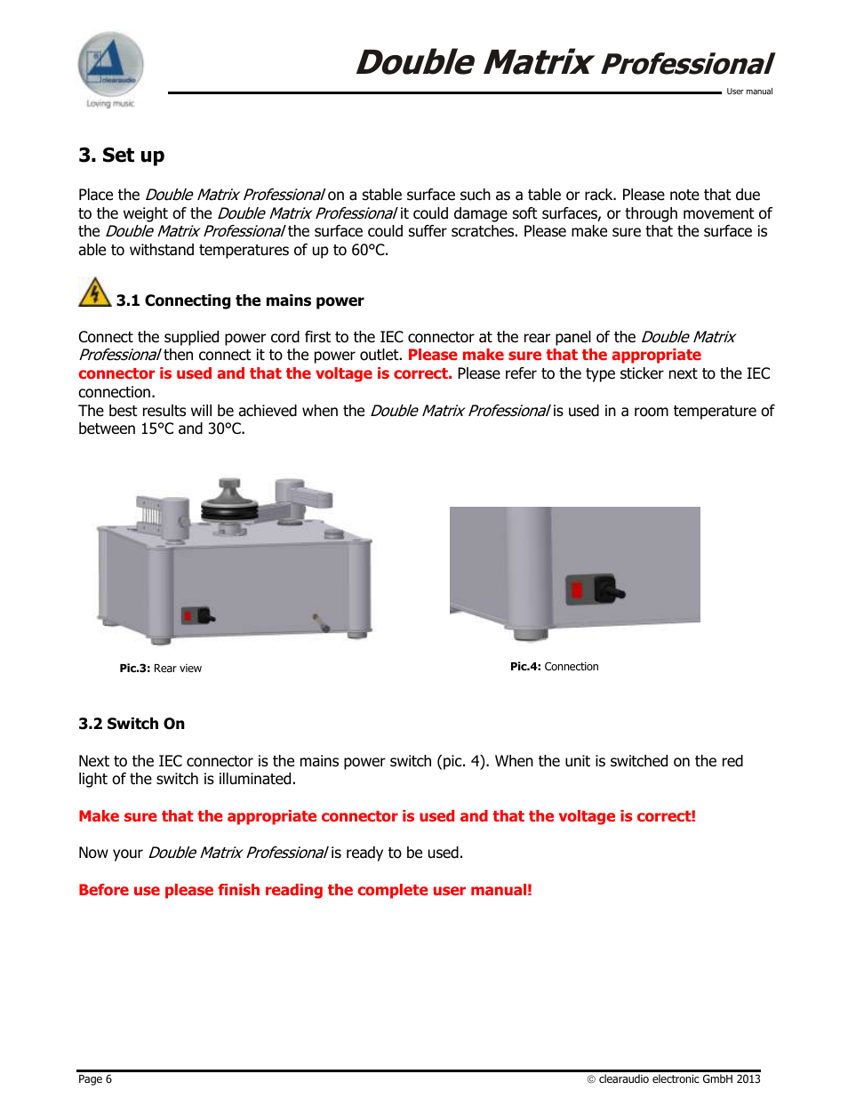 Double matrix, Professional, Set up | Clearaudio DOUBLE MATRIX PROFESSIONAL User Manual | Page 6 / 17