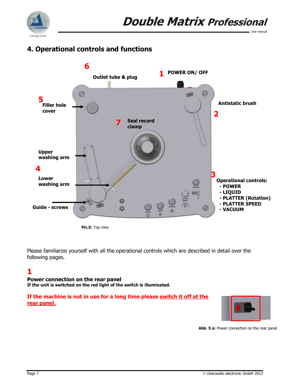 Double matrix, Professional, Operational controls and functions | Clearaudio DOUBLE MATRIX PROFESSIONAL User Manual | Page 7 / 17