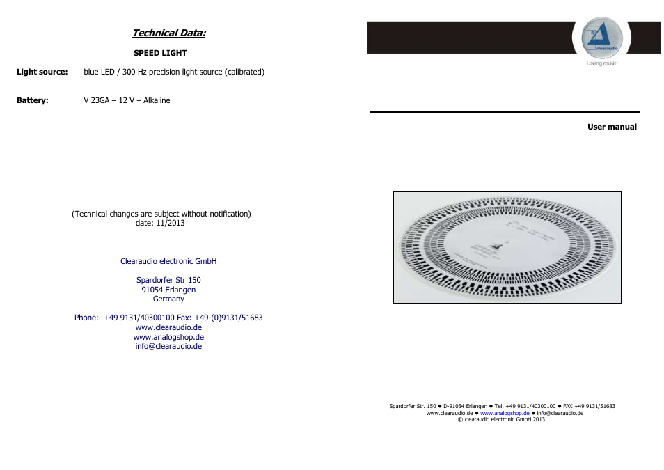 Clearaudio STROBOSCOPE TEST RECORD User Manual | 2 pages