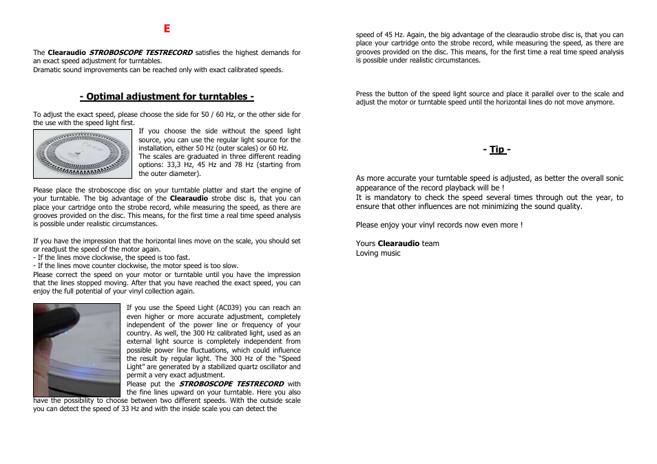 Clearaudio STROBOSCOPE TEST RECORD User Manual | Page 2 / 2