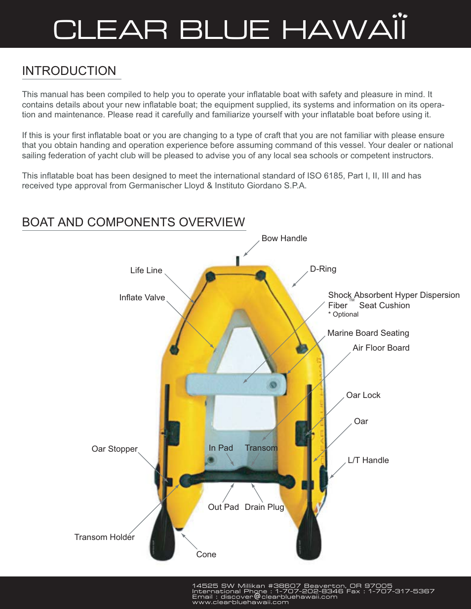 Clear blue hawaii, Introduction boat and components overview | Clearblue Molokai 5 Passanger User Manual | Page 2 / 5