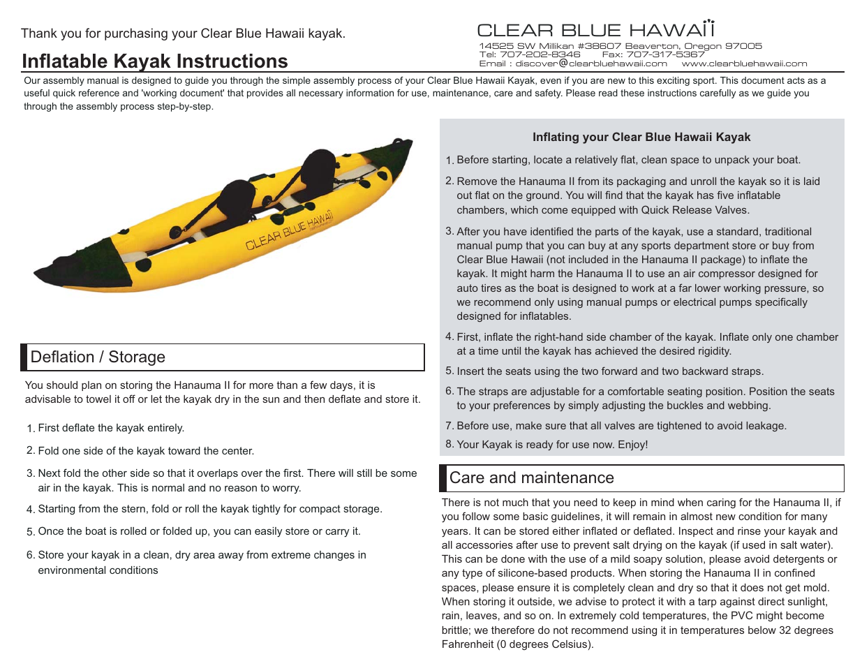 Clearblue Inflatable Kayak User Manual | 2 pages