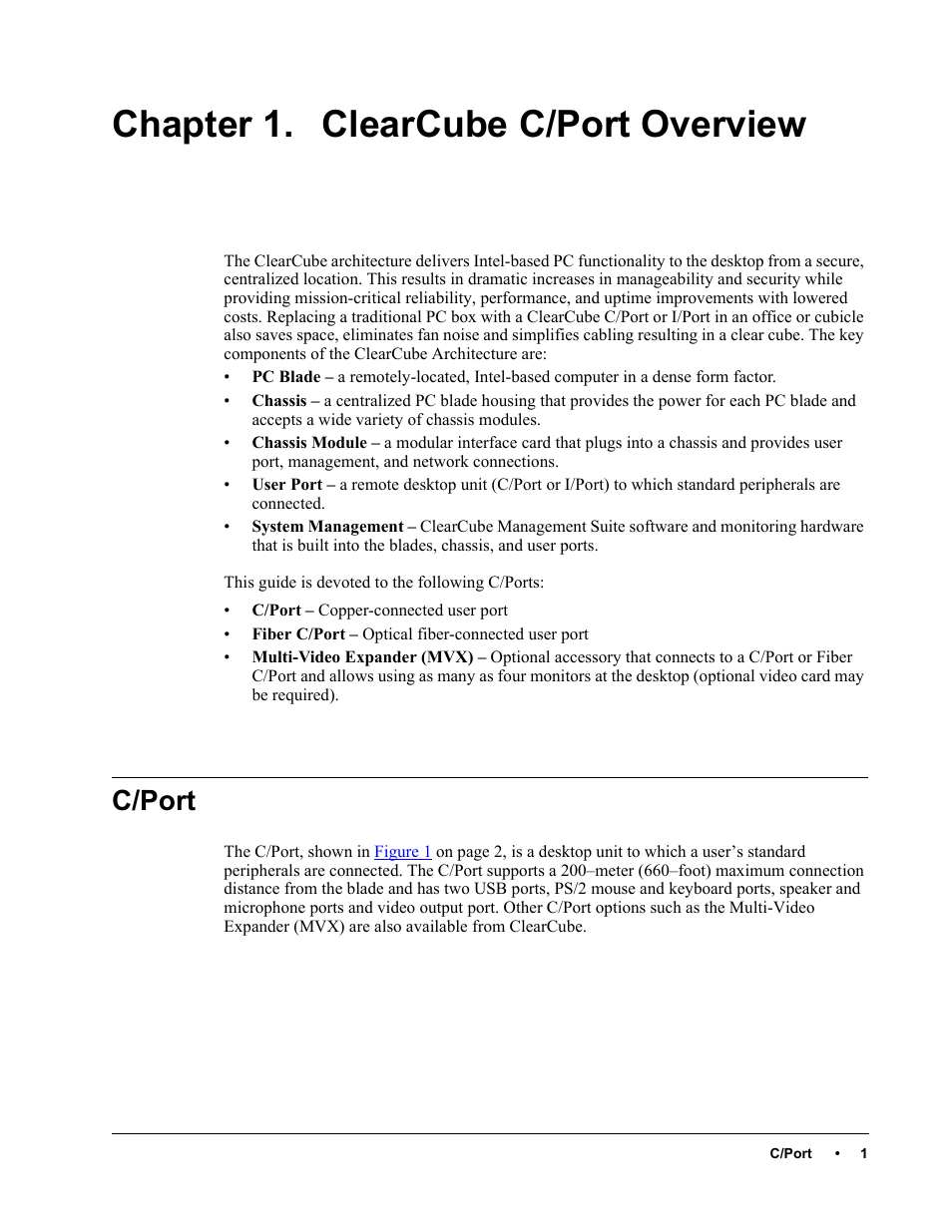 Chapter 1. clearcube c/port overview c/port, Chapter 1. clearcube c/port overview, C/port | ClearCube C/Port & MVX User Manual | Page 11 / 60