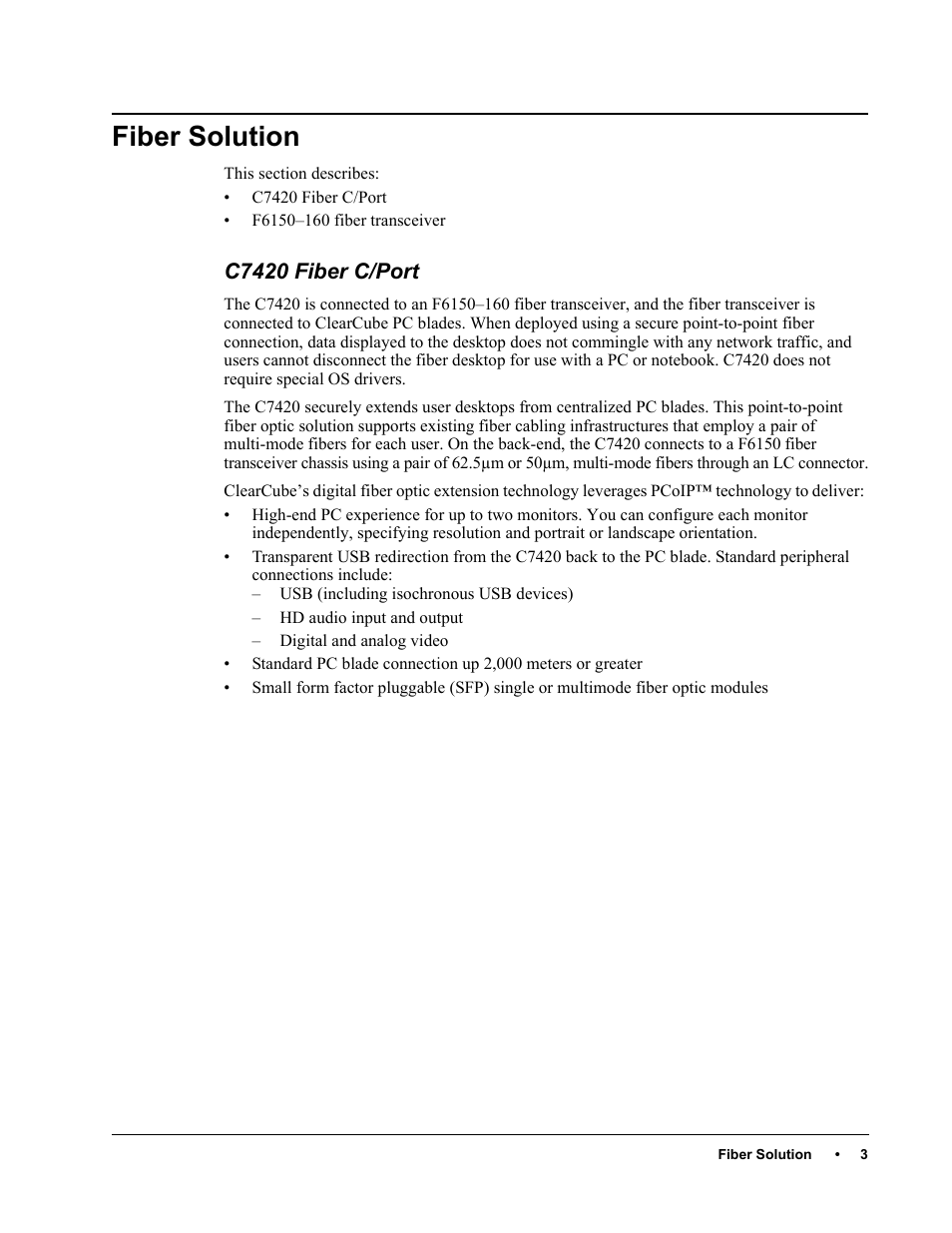 Fiber solution, C7420 fiber c/port | ClearCube C/Port & MVX User Manual | Page 13 / 60