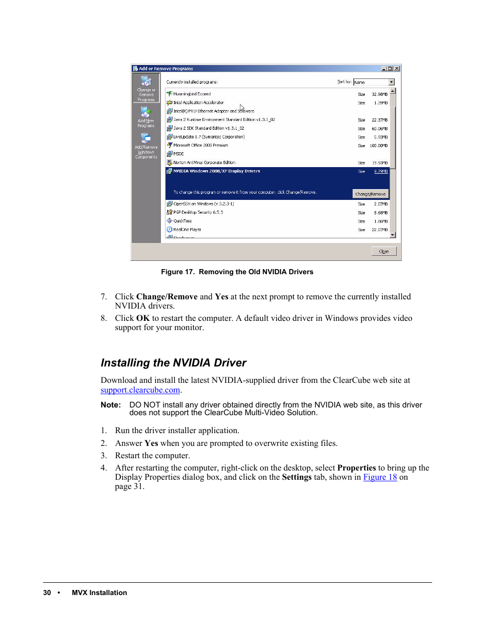 Installing the nvidia driver, Figure 17 | ClearCube C/Port & MVX User Manual | Page 40 / 60
