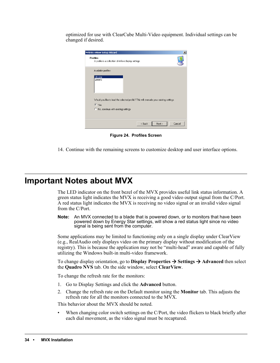 Important notes about mvx, Figure 24, Highlight the | ClearCube C/Port & MVX User Manual | Page 44 / 60