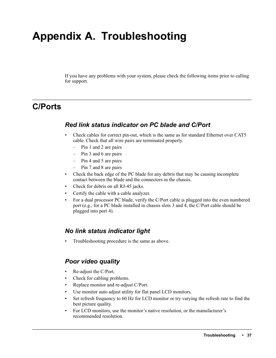 Appendix a. troubleshooting c/ports, Appendix a. troubleshooting, C/ports | ClearCube C/Port & MVX User Manual | Page 47 / 60