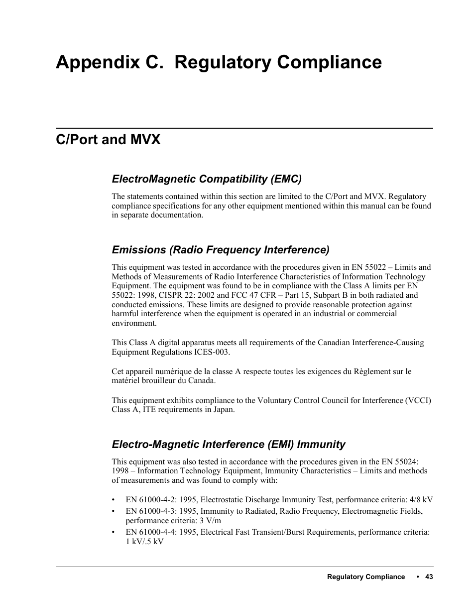C/port and mvx, Appendix c. regulatory compliance | ClearCube C/Port & MVX User Manual | Page 53 / 60