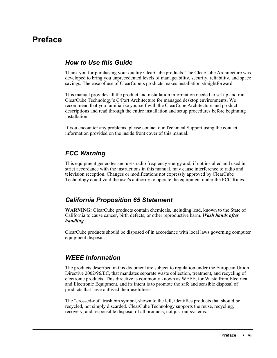 Preface | ClearCube C/Port & MVX User Manual | Page 7 / 60