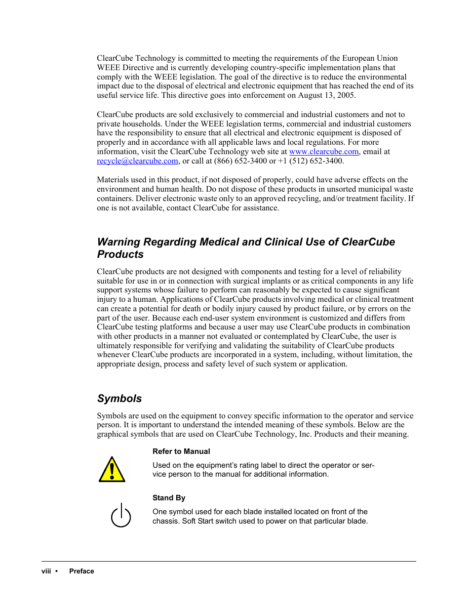 Symbols | ClearCube C/Port & MVX User Manual | Page 8 / 60