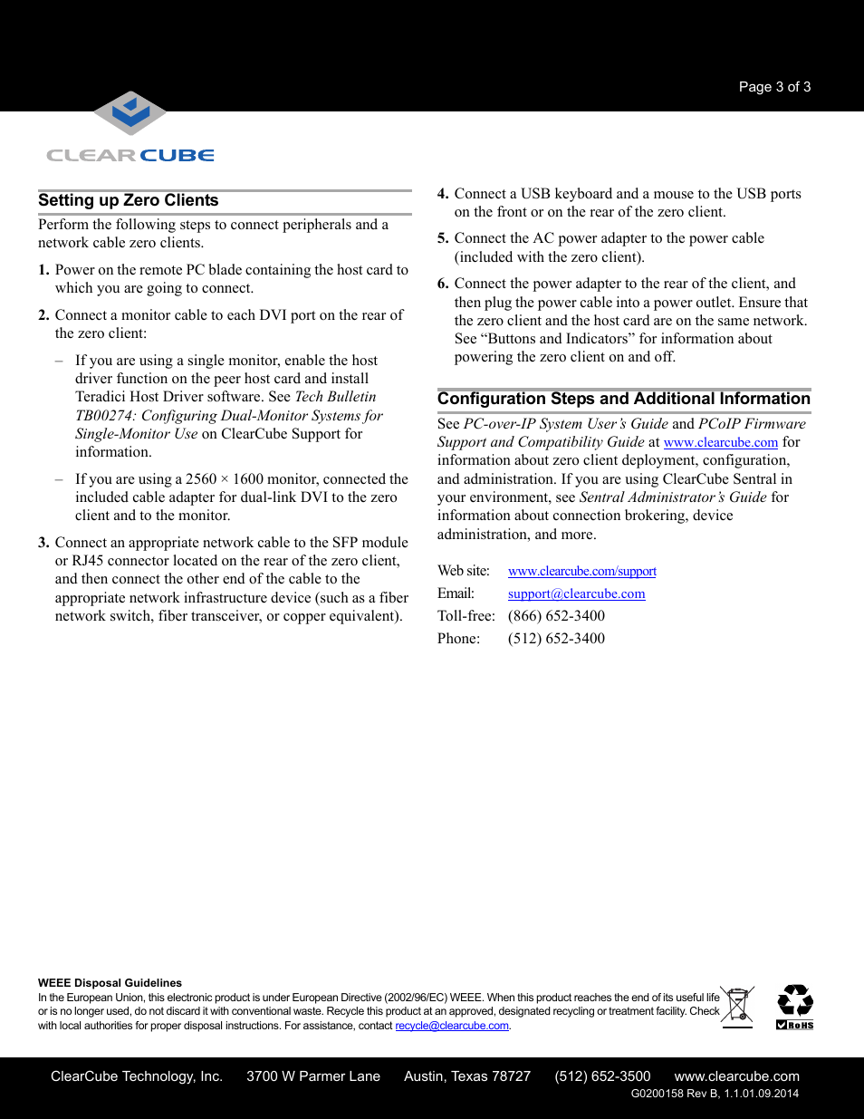 Setting up zero clients, Configuration steps and additional information | ClearCube CD9822 Cloud User Manual | Page 3 / 3
