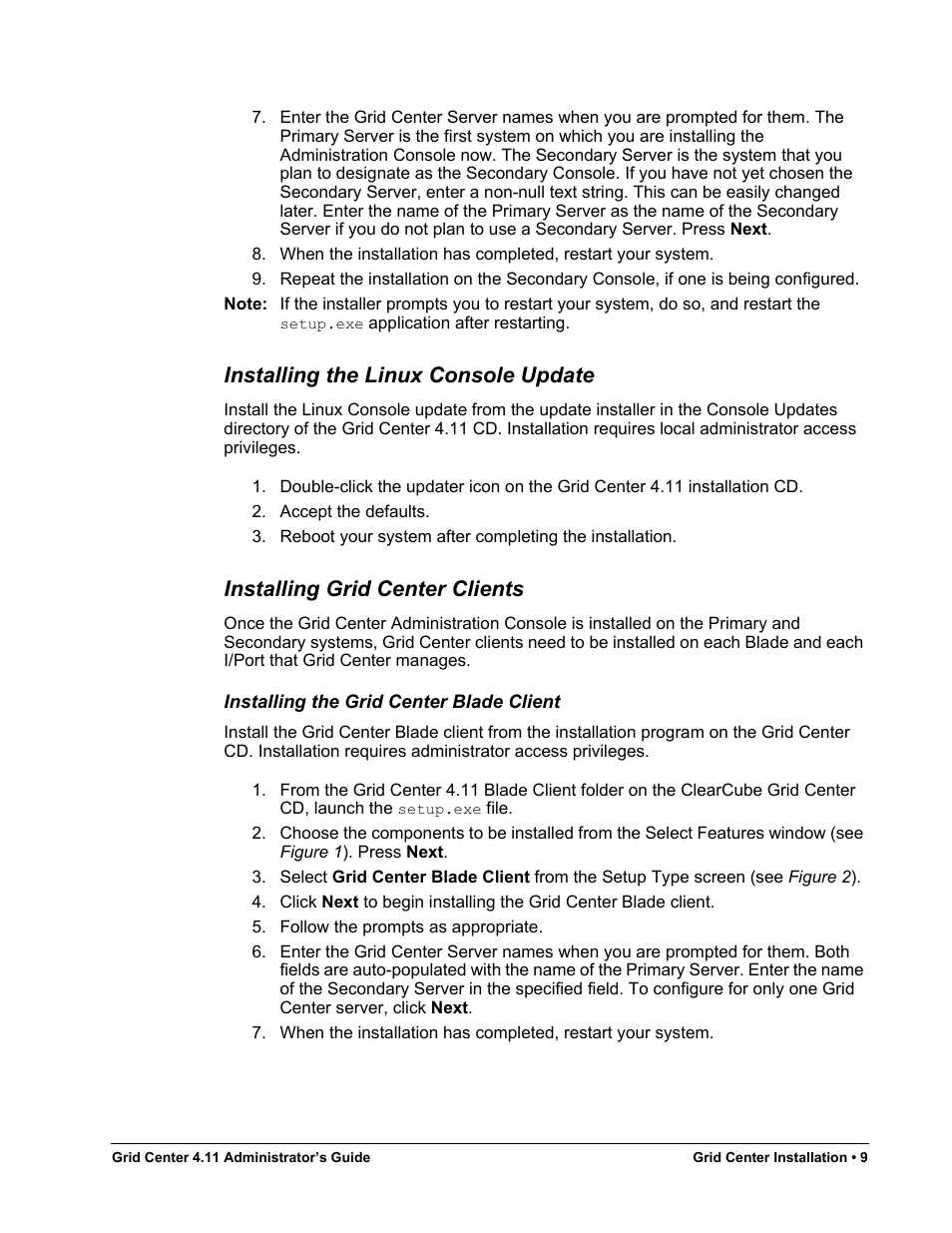 Installing the linux console update, Installing grid center clients, Installing the linux console update procedure | ClearCube Grid Center Admin Guide 4.11 User Manual | Page 15 / 78