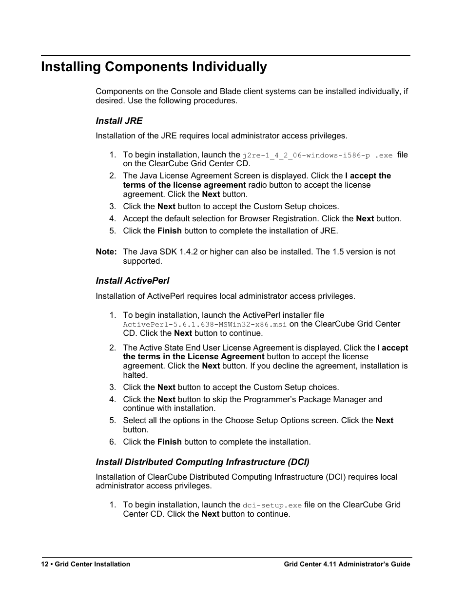 Installing components individually | ClearCube Grid Center Admin Guide 4.11 User Manual | Page 18 / 78
