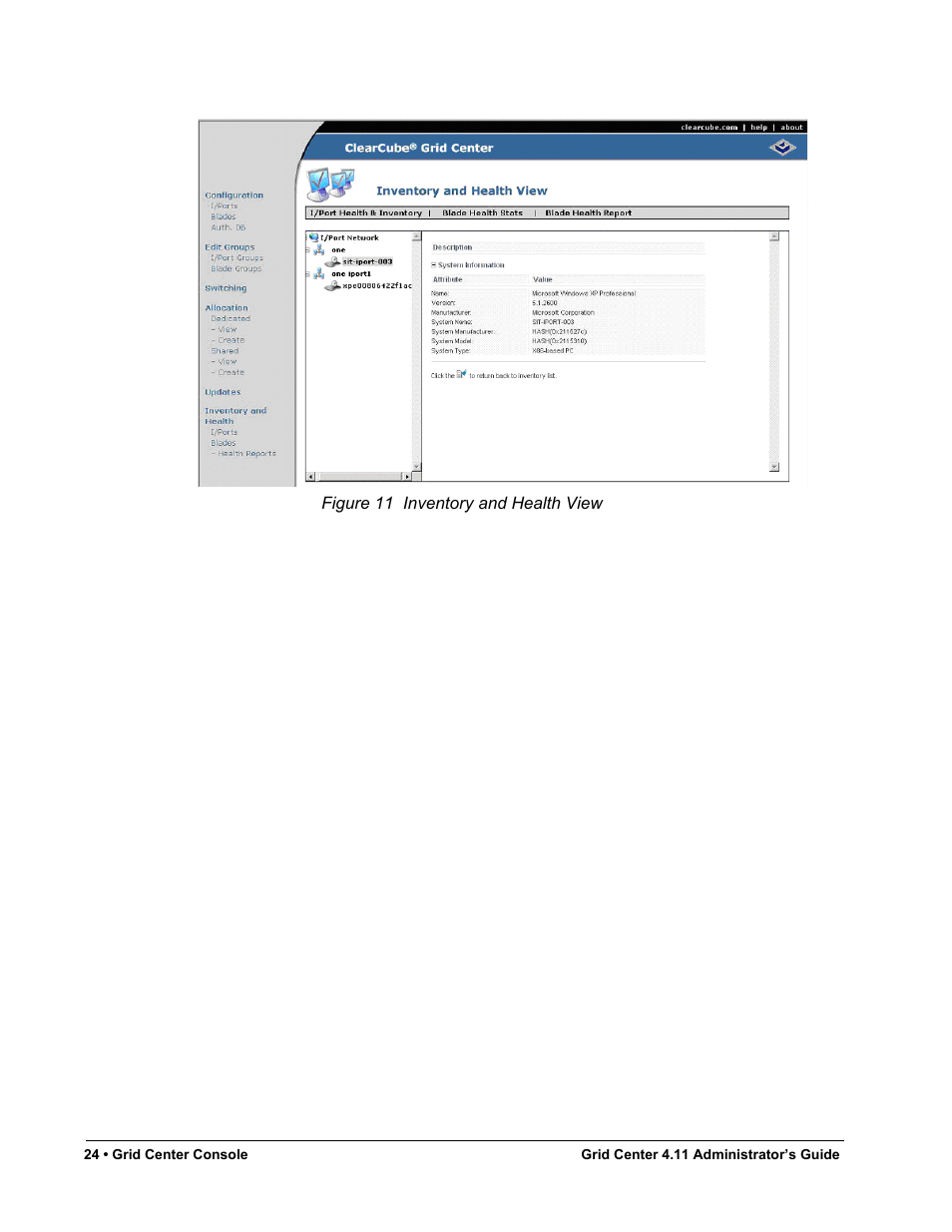 Figure 11, Inventory and health view | ClearCube Grid Center Admin Guide 4.11 User Manual | Page 30 / 78