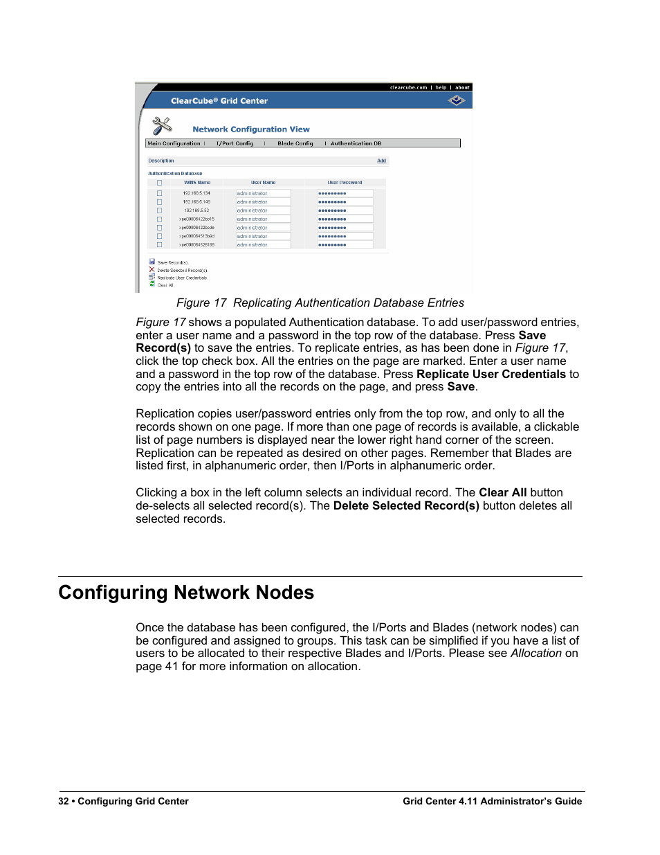 Configuring network nodes, Figure 17, Replicating authentication database entries | ClearCube Grid Center Admin Guide 4.11 User Manual | Page 38 / 78