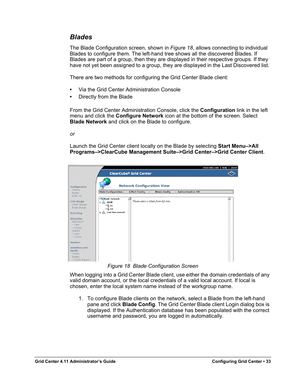 Blades, Figure 18, Blade configuration screen | ClearCube Grid Center Admin Guide 4.11 User Manual | Page 39 / 78