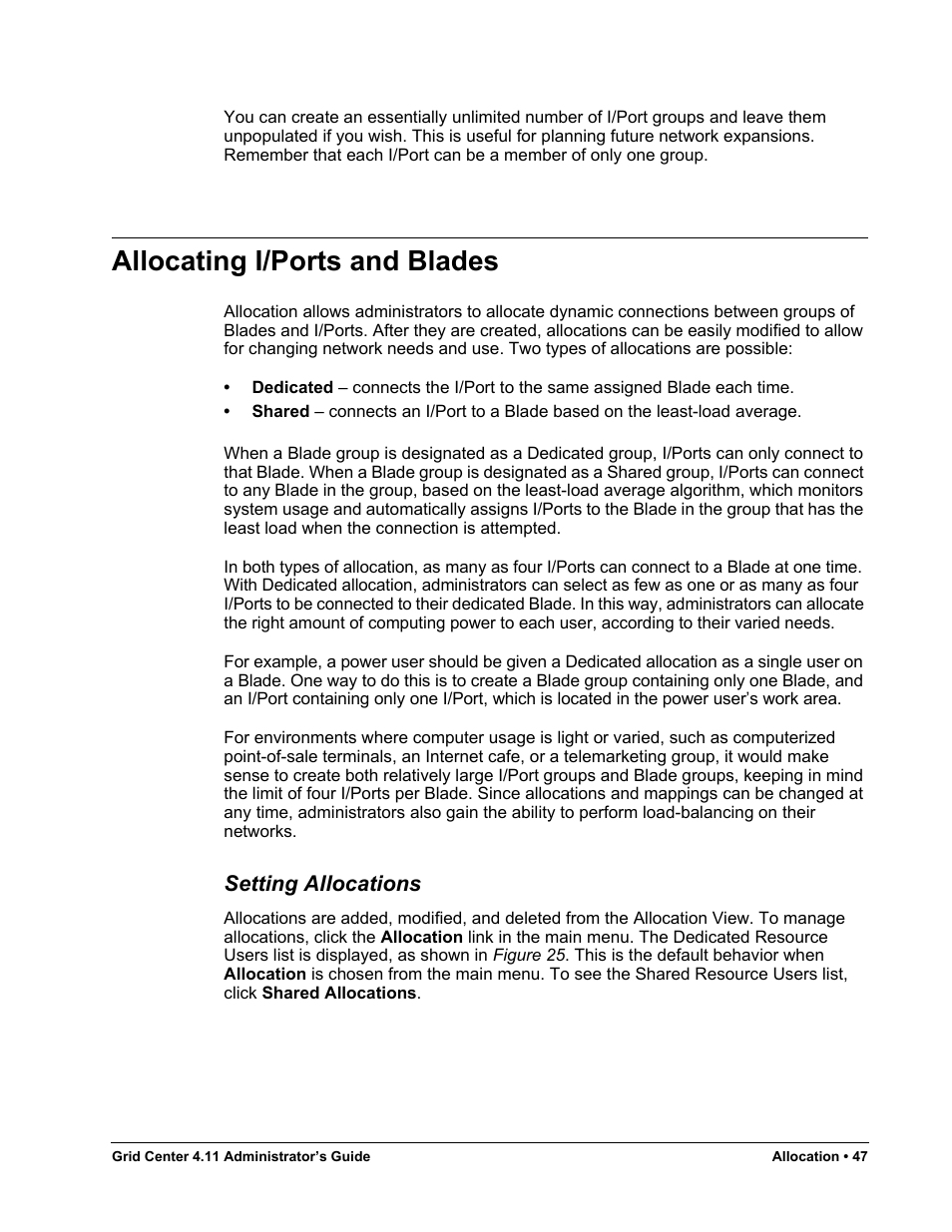 Allocating i/ports and blades, Setting allocations | ClearCube Grid Center Admin Guide 4.11 User Manual | Page 53 / 78