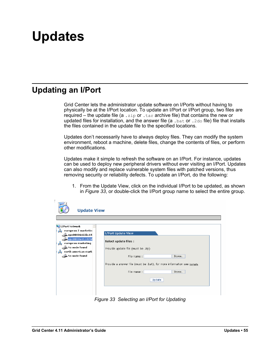 Updates, Updating an i/port, Figure 33 | Selecting an i/port for updating | ClearCube Grid Center Admin Guide 4.11 User Manual | Page 61 / 78