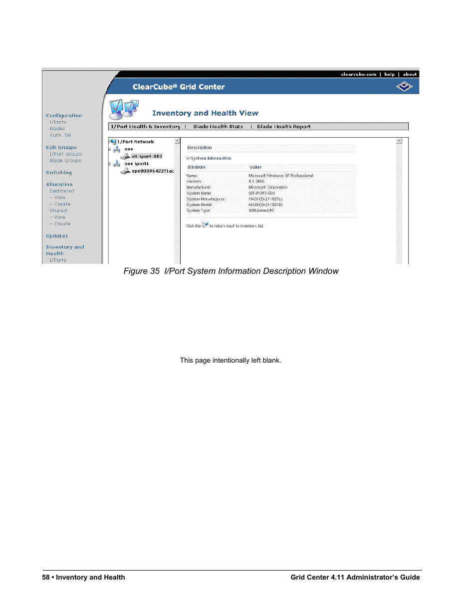 Figure 35, I/port system information description window | ClearCube Grid Center Admin Guide 4.11 User Manual | Page 64 / 78