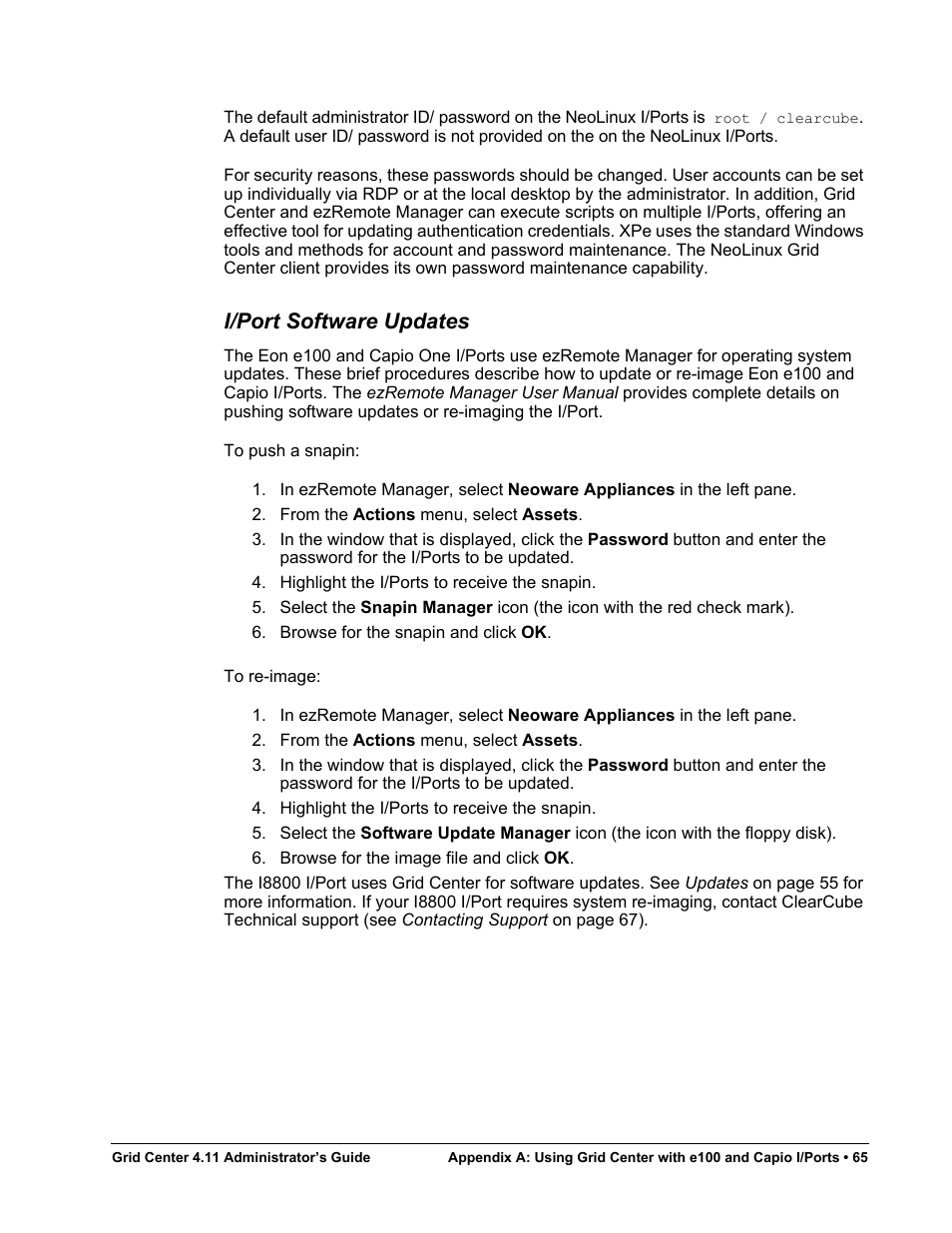 I/port software updates | ClearCube Grid Center Admin Guide 4.11 User Manual | Page 71 / 78