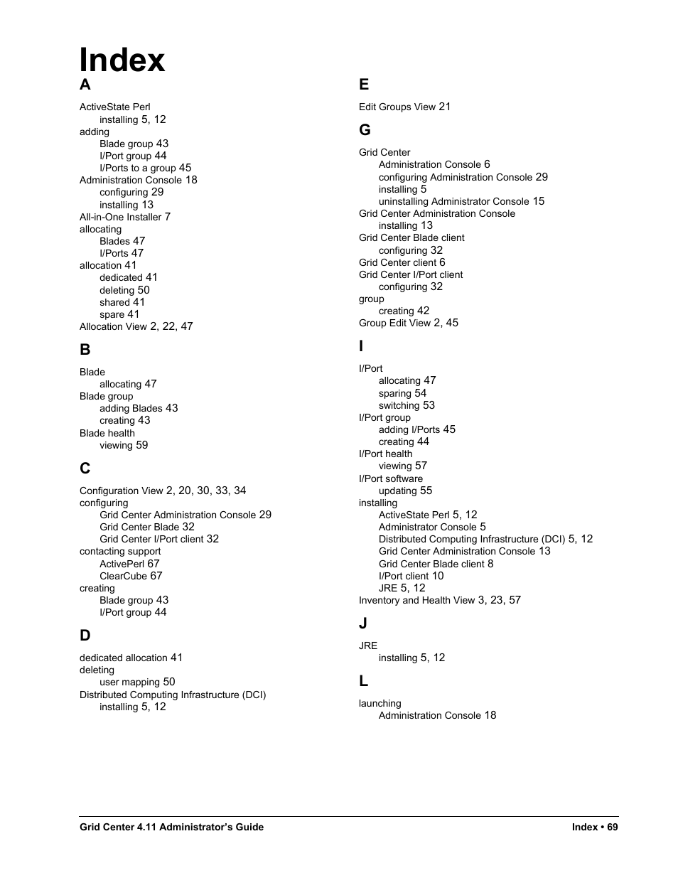 Index | ClearCube Grid Center Admin Guide 4.11 User Manual | Page 75 / 78