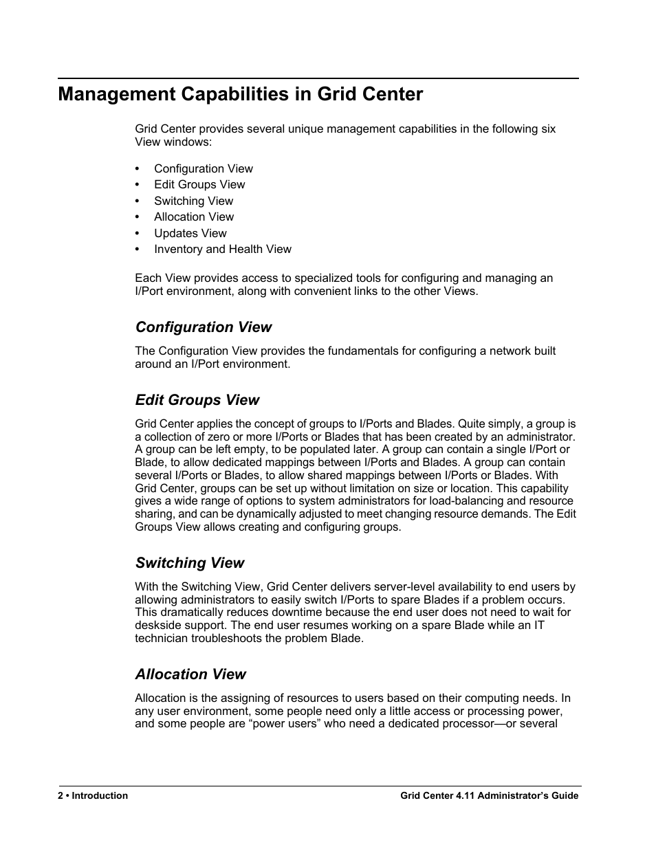 Management capabilities in grid center, Configuration view, Edit groups view | Switching view, Allocation view | ClearCube Grid Center Admin Guide 4.11 User Manual | Page 8 / 78