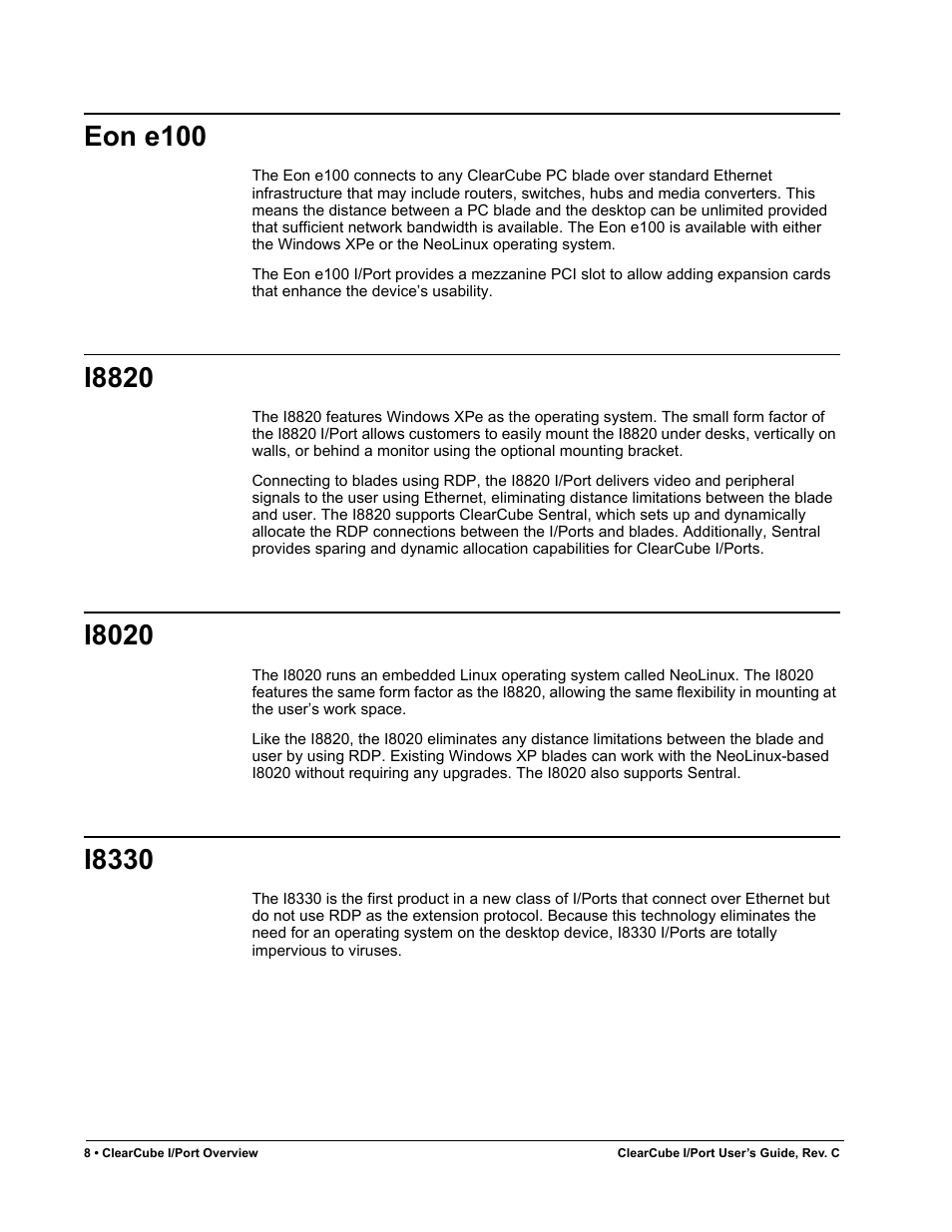 Eon e100, I8820, I8020 | I8330, Eon e100 i8820 i8020 i8330 | ClearCube I/Port Quick Reference Guide User Manual | Page 12 / 38