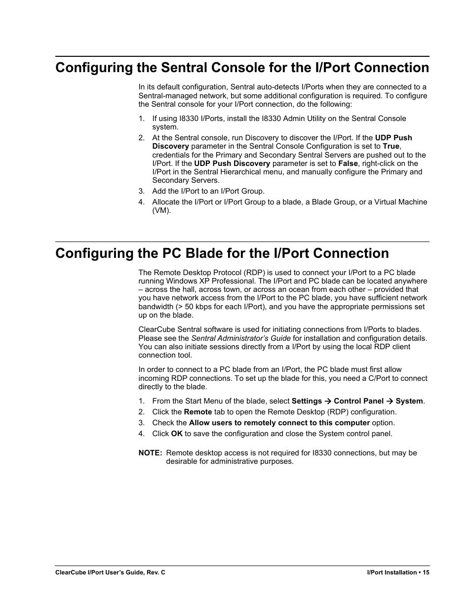 Configuring the pc blade for the i/port connection | ClearCube I/Port Quick Reference Guide User Manual | Page 19 / 38