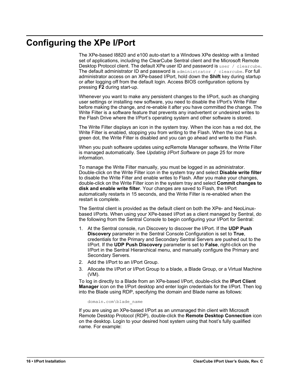 Configuring the xpe i/port | ClearCube I/Port Quick Reference Guide User Manual | Page 20 / 38