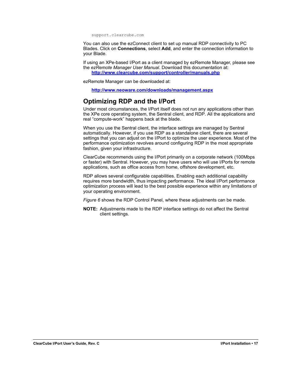 Optimizing rdp and the i/port | ClearCube I/Port Quick Reference Guide User Manual | Page 21 / 38