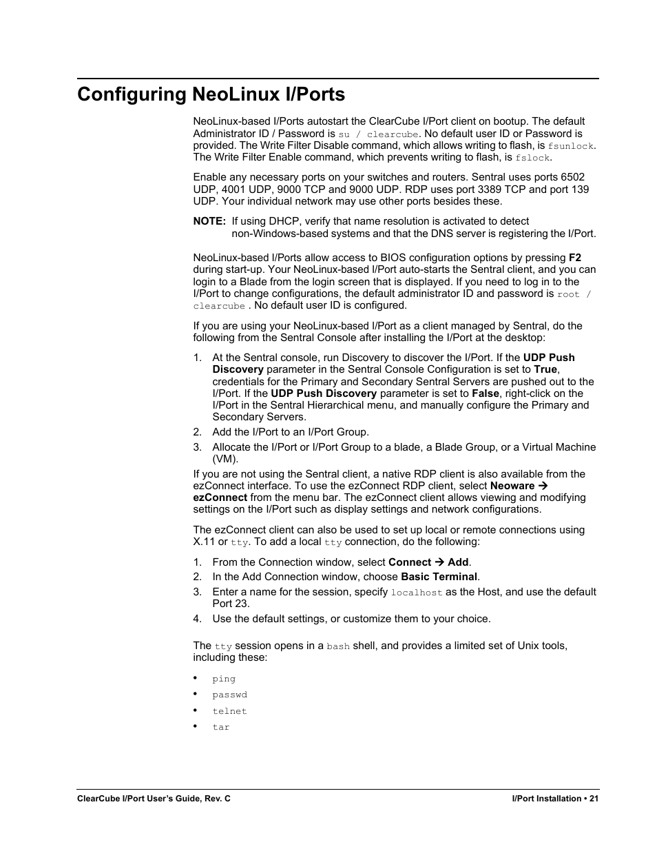 Configuring neolinux i/ports | ClearCube I/Port Quick Reference Guide User Manual | Page 25 / 38