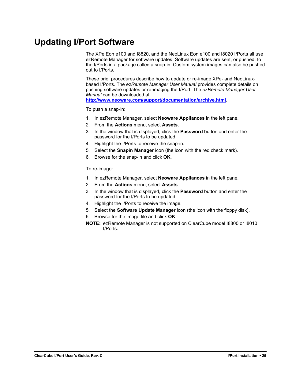 Updating i/port software | ClearCube I/Port Quick Reference Guide User Manual | Page 29 / 38