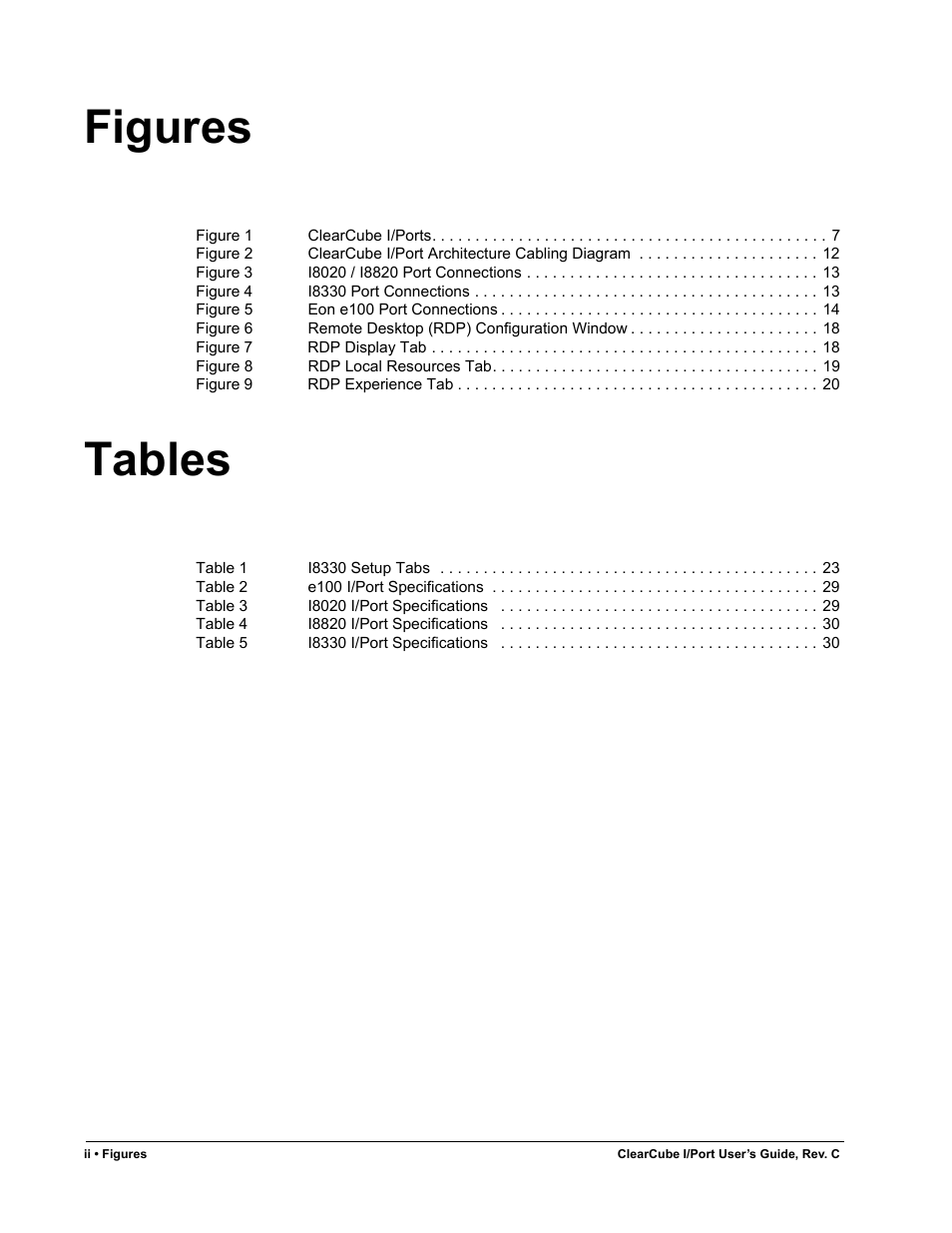 Figures, Tables | ClearCube I/Port Quick Reference Guide User Manual | Page 4 / 38