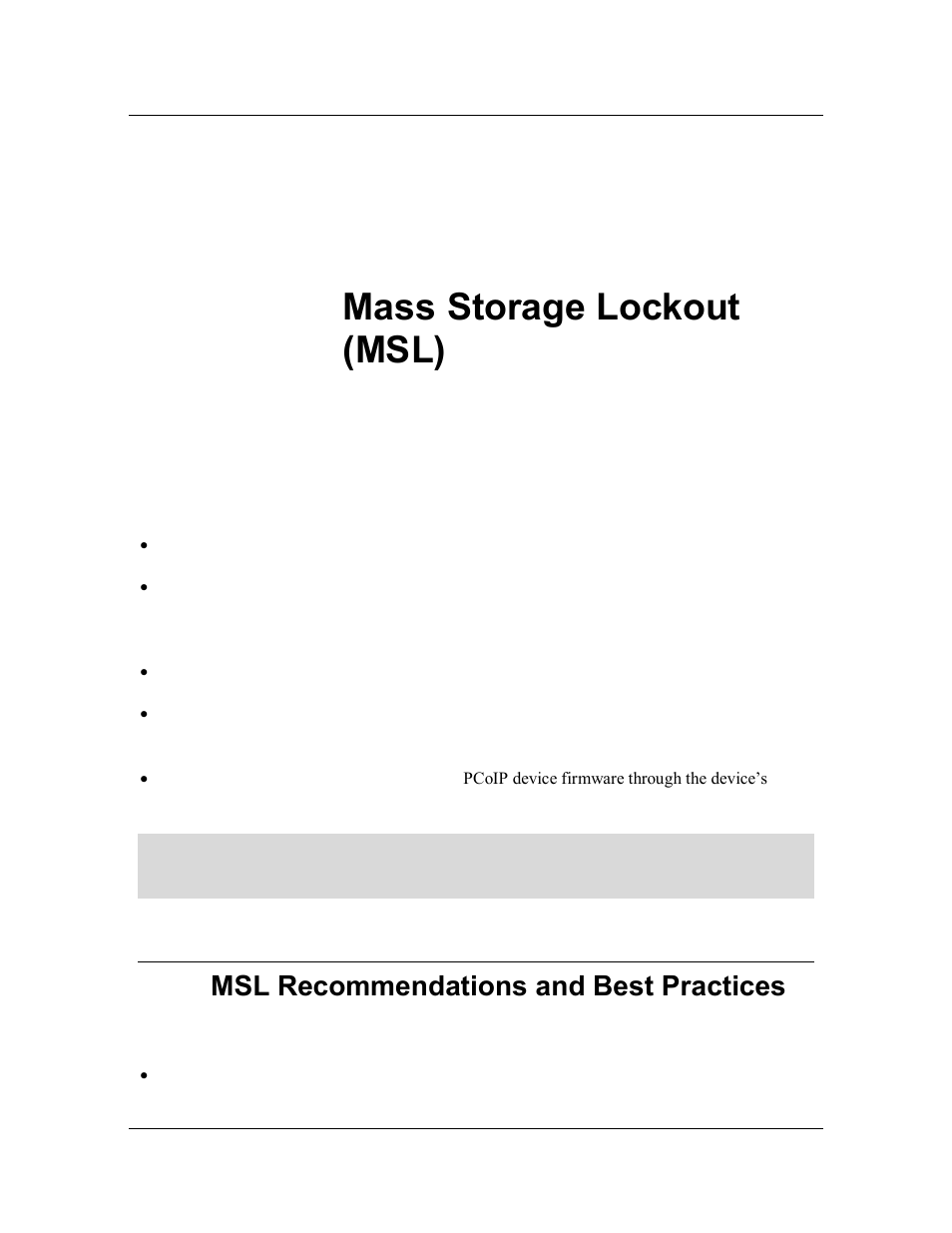 Chapter 8. mass storage lockout (msl), 1 msl recommendations and best practices, Chapter 8 | Mass storage lockout (msl), Msl recommendations and best practices | ClearCube PCoIP System User's Guide User Manual | Page 102 / 126
