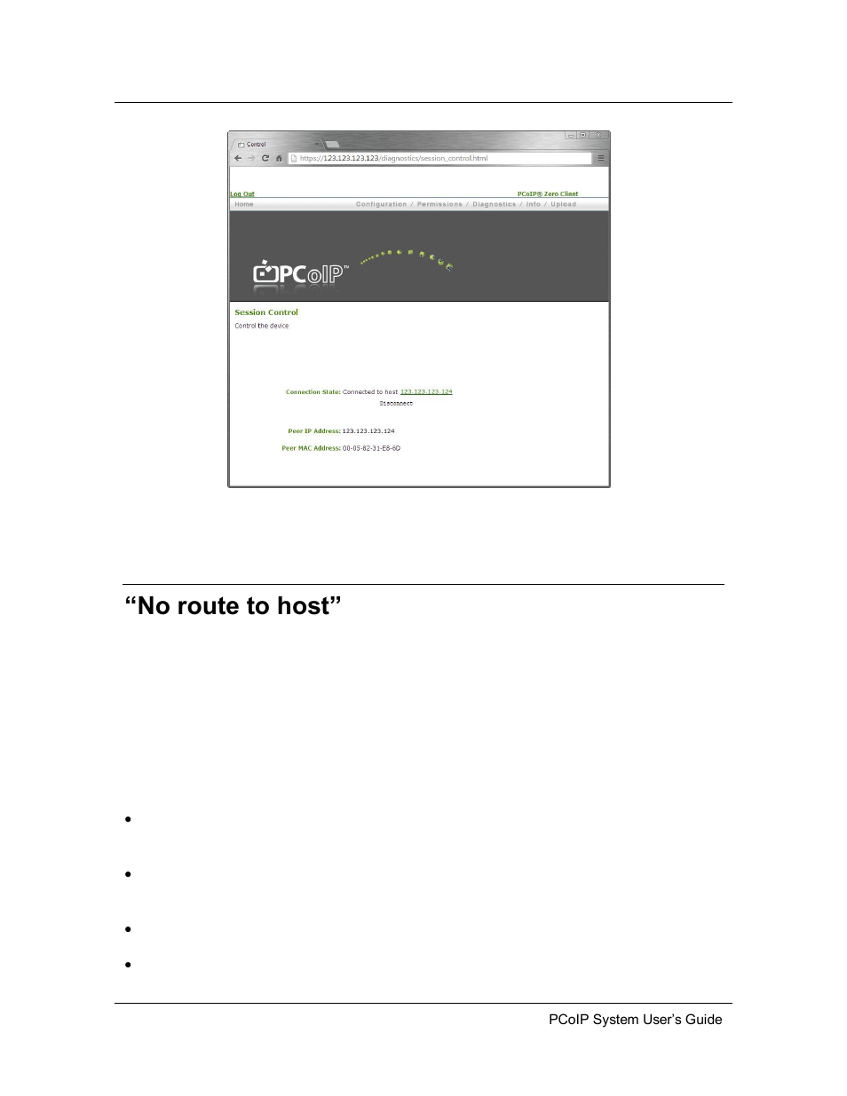 No route to host” message, Resolution | ClearCube PCoIP System User's Guide User Manual | Page 119 / 126