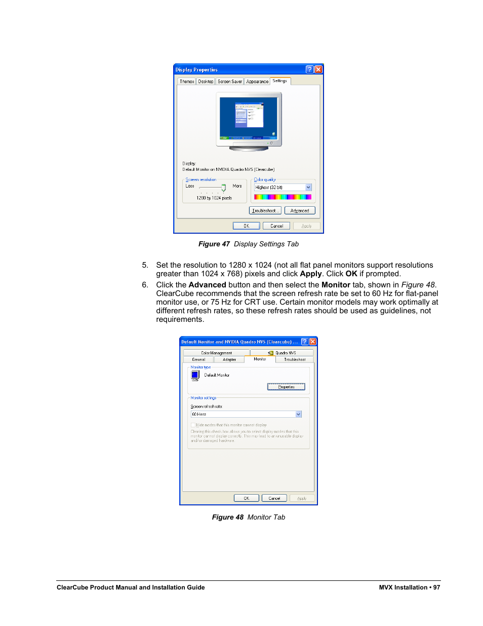 Figure 47, Display settings tab, Figure 48 | Monitor tab | ClearCube R Series Pentium 4 User Manual | Page 107 / 142